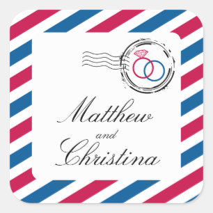 Adesivo Quadrado Selo e alianças de casamento do correio aéreo