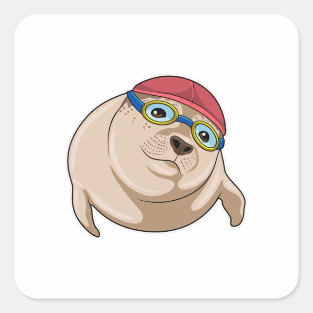 Adesivo Quadrado Selo em Natação com Óculos de Nadação (Frente)