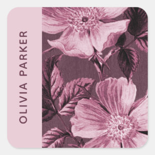 Adesivo Quadrado Selo Floral de Envelope Blooms Minimalista - Roxo
