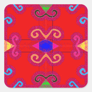 Adesivo Quadrado Selo mexicano geométrico vermelho colorido do
