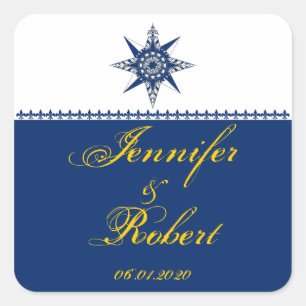 Adesivo Quadrado Selo náutico do envelope do amarelo do marinho do