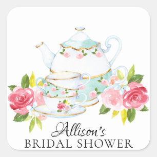Adesivo Quadrado Selo nupcial floral do envelope do tea party da