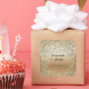 Adesivo Quadrado Selo preto e Dourado da forma do coração do