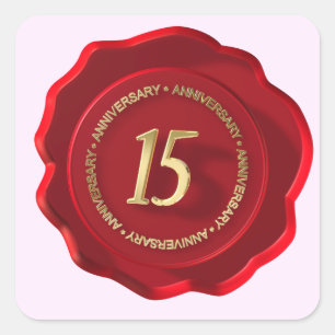 Adesivo Quadrado selo vermelho da cera do 15o aniversário