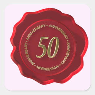 Adesivo Quadrado selo vermelho da cera do 50th aniversário