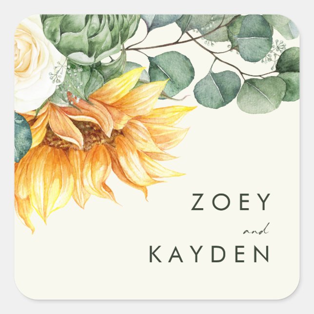 Adesivo Quadrado Selos De Envelope Amarelo De Girassol De Campo (Frente)