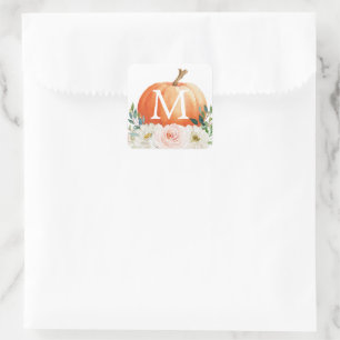 Adesivo Quadrado Selos de Envelope de Abóbora de Queda de Monogram