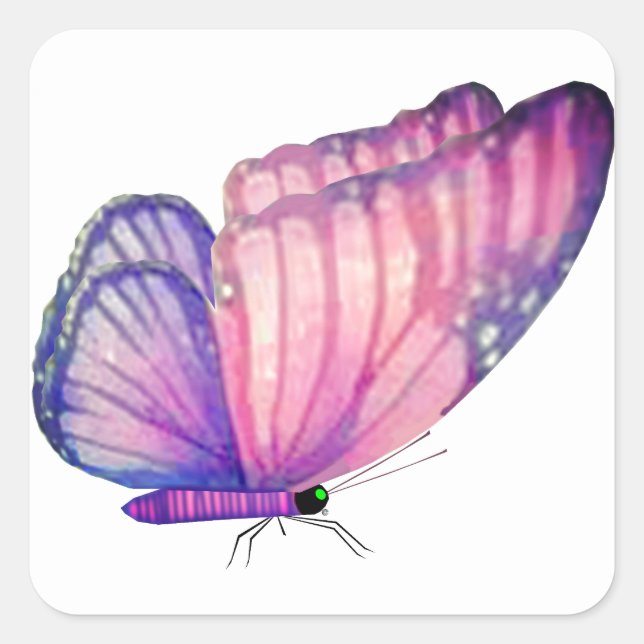 Adesivo Quadrado Selos De Envelope De Borboleta Rosa (Frente)