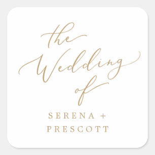 Adesivo Quadrado Selos de Envelope de Caligrafia Dourada Delicada