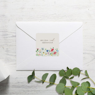 Adesivo Quadrado Selos de Envelope de Casamento Bege Jardim de Flor
