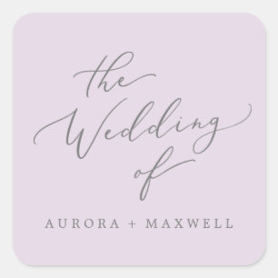 Adesivo Quadrado Selos de Envelope de Casamento de Lavanda Delicado