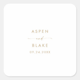 Adesivo Quadrado Selos de Envelope de Casamento de Script Dourado M