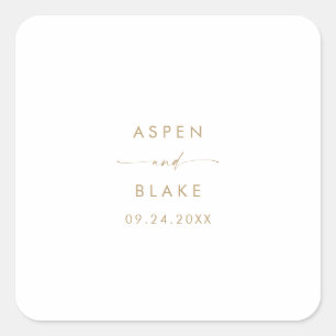 Adesivo Quadrado Selos de Envelope de Casamento de Script Dourado M