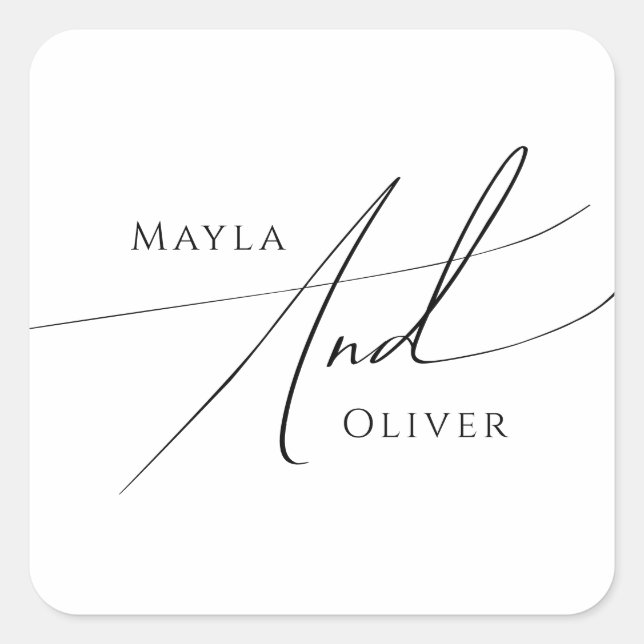 Adesivo Quadrado Selos De Envelope De Casamento De Script Minimalis (Frente)