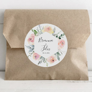 Adesivo Quadrado Selos De Envelope De Casamento Floral, De Blush, D