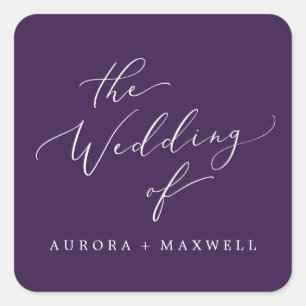 Adesivo Quadrado Selos De Envelope De Casamento Roxo Delicado