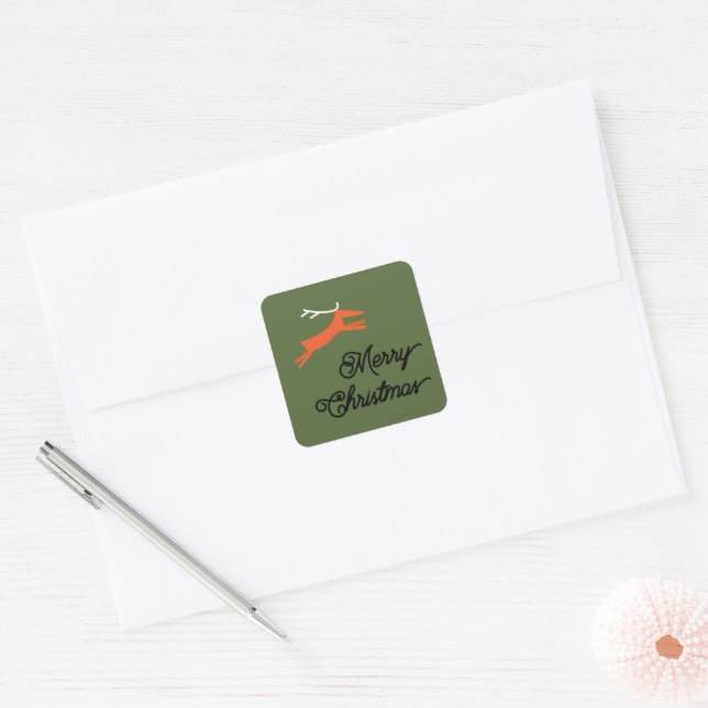 Adesivo Quadrado selos de envelope de NATAL ALEGRE E DE VEADO (Envelope)