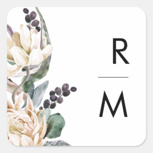 Adesivo Quadrado Selos de Envelope Monograma Floral Branco