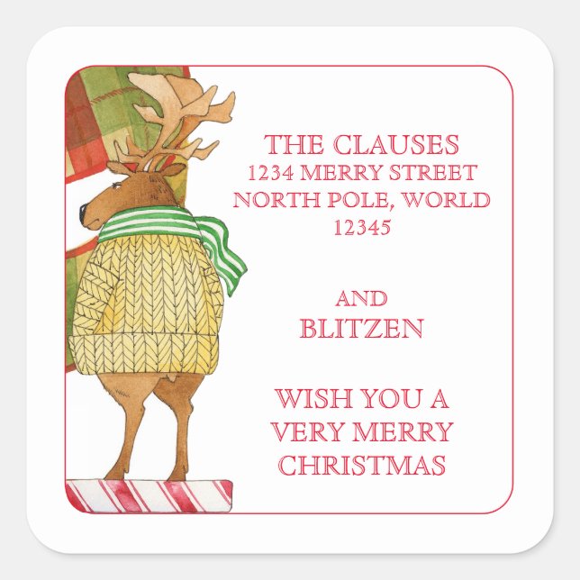 Adesivo Quadrado Selos de Envelope REINDEER BLITZEN (Frente)