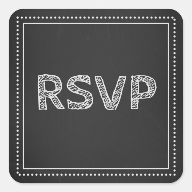 Adesivo Quadrado Selos de Envelope RSVP de Casamento Chalkboard (Frente)
