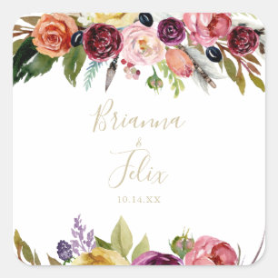 Adesivo Quadrado Selos de Envelope Tropical de Casamento de Feather