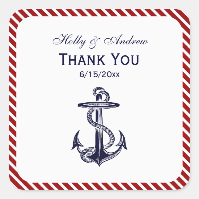 Adesivo Quadrado Selos De Envelope Vermelho De Âncora Náutica Blu (Frente)