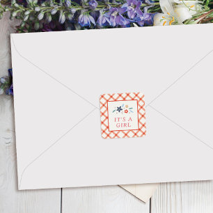 Adesivo Quadrado Selos de Lacre Envelope Floral Doce Menina Vermelh
