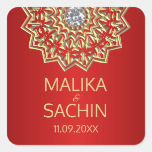Adesivo Quadrado Selos Dourados VERMELHOS do casamento da flor