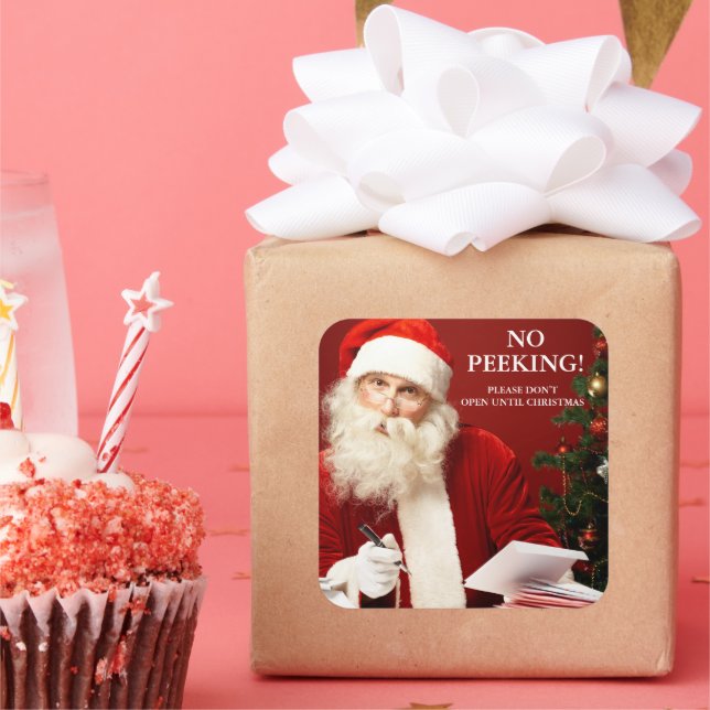 Adesivo Quadrado Sem Pavões para Presente no Papai Noel (Festa)