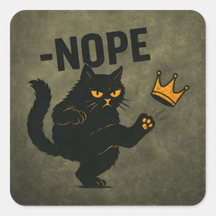 Adesivo Quadrado Sem Reis Na América, Gato Negro Engraçado Coroa