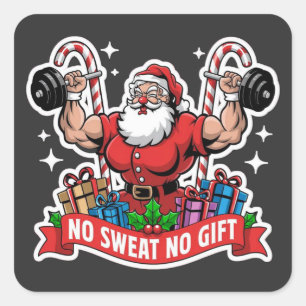 Adesivo Quadrado Sem Suor Sem Presente Papai Noel Levantando Halter