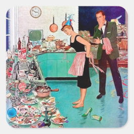 Adesivo Quadrado Senhora de limpeza de vinhetas com retro bonito