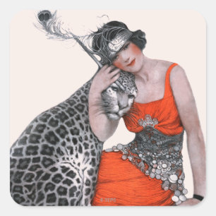 Adesivo Quadrado Senhora e leopardo