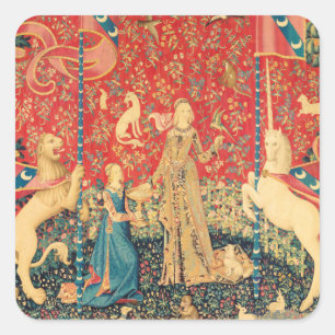 Adesivo Quadrado SENHORA E UNICORN Fantasy Flowers, Animais