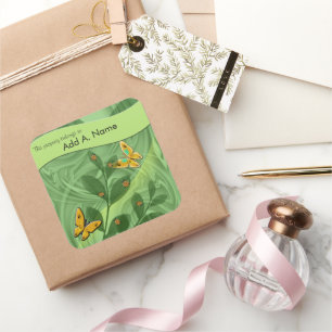 Adesivo Quadrado Senhora Insetos e borboletas no verde