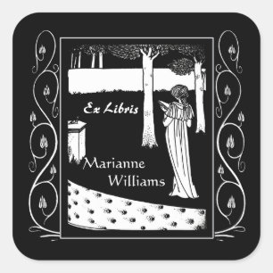 Adesivo Quadrado Senhora Leitor Bookplate de Beardsley Nouveau