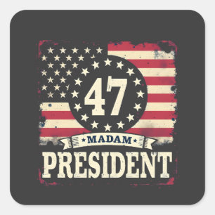 Adesivo Quadrado Senhora Presidente, bandeira americana 47 harris W