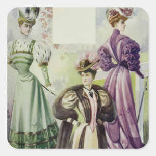 Adesivo Quadrado Senhora Vitoriana - Vintage, Fashion Brown, Vestid