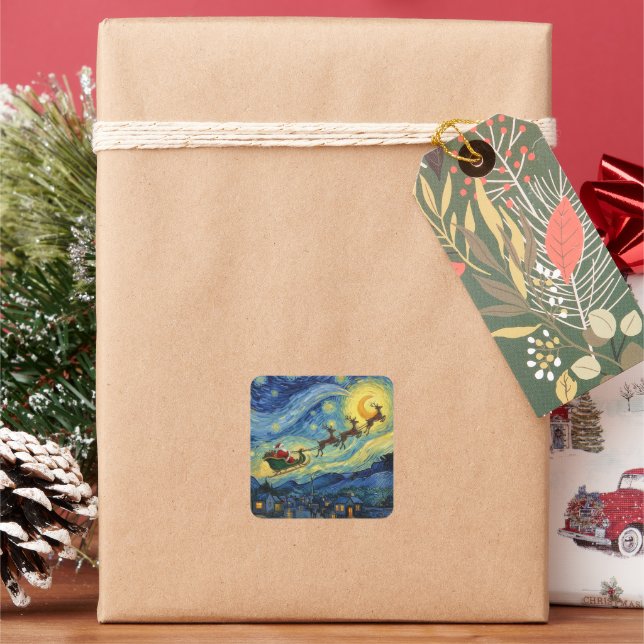 Adesivo Quadrado Sensational Van Gogh-esque Santa Rudolph (Feriado)