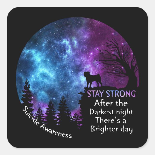Adesivo Quadrado Sensibilização Suicida Após Os Amantes Mais Escuro (Frente)