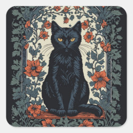 Adesivo Quadrado Sentado Black Cat Vintage Floral