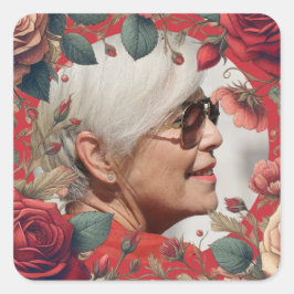 Adesivo Quadrado Sentimental de Keepsasaem Memorial do Rosa vermelh