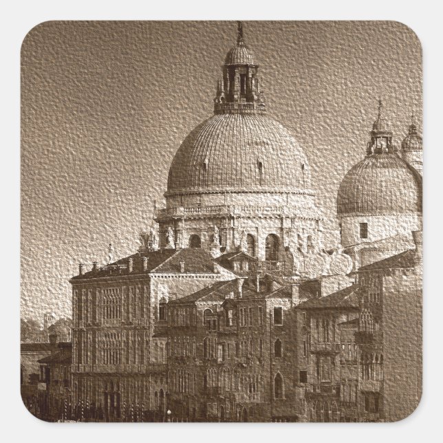 Adesivo Quadrado Sepia - Efeito de Papel Venice Grande Canal (Frente)