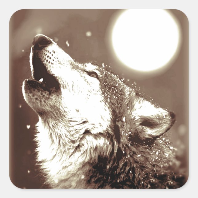 Adesivo Quadrado Sepia Wolf & Moon (Frente)