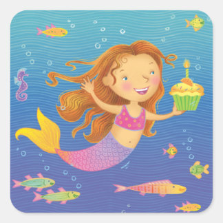 Adesivo Quadrado Sereia Birthday Square Stickers