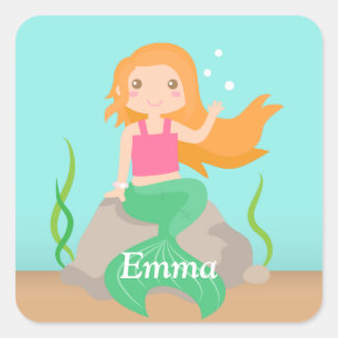 Adesivo Quadrado Sereia Fofa em Sticker Personalizado para Meninas