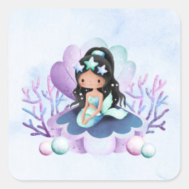 Adesivo Quadrado Sereia Mágica | Aniversário Aquarela