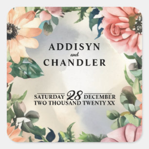 Adesivo Quadrado Serene Garden Wreath: Pastel Floral Elegance