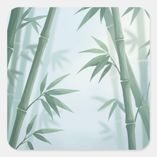 Adesivo Quadrado Serene Minimalist Bamboo in Morning Mist