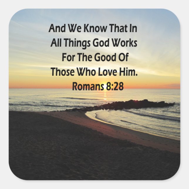 ADESIVO QUADRADO SERENE SUNRISE ROMANS 8:28 SCRIPTURE (Frente)